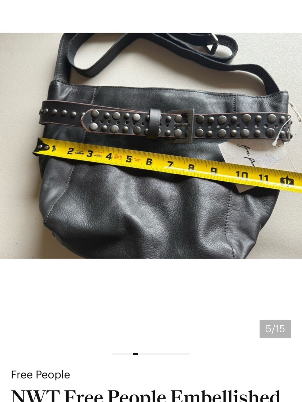 Free People Black Leather Studded Crossbody Bag - Picture 3 of 5